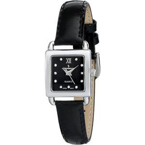 Peugeot Women's Small Square Case Crystal Marker Genuine Leather Strap Watch